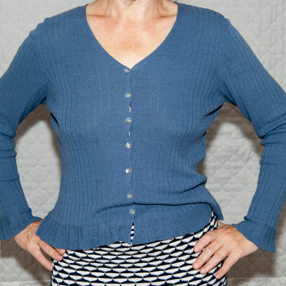 J. Jill Ribbed French Blue Cardigan Sweater